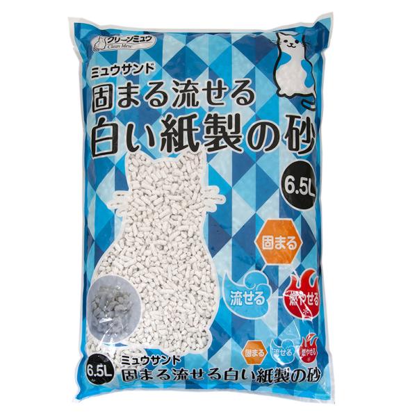 猫砂　クリーンミュウ　ミュウサンド　固まる流せる　白い紙製の砂　６．５Ｌ×７袋　お一人様１点限り