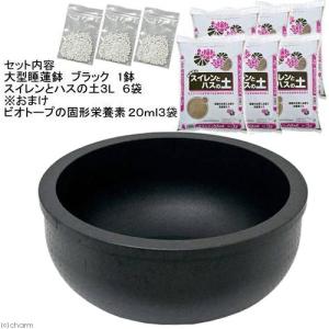 （大型）大型睡蓮鉢・超軽量タイプ（約１ｋｇ）ブラック＋水生植物専用培養土セット　おまけ付　別途大型手数料・同梱不可・代引不可　２００サイズ