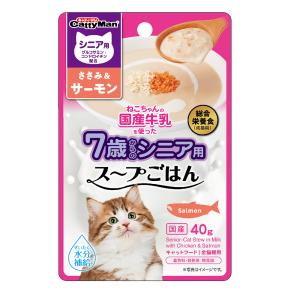 キャティーマン　猫ちゃんの国産牛乳を使ったスープごはん　ささみ＆サーモン　シニア用　４０ｇ｜chanet