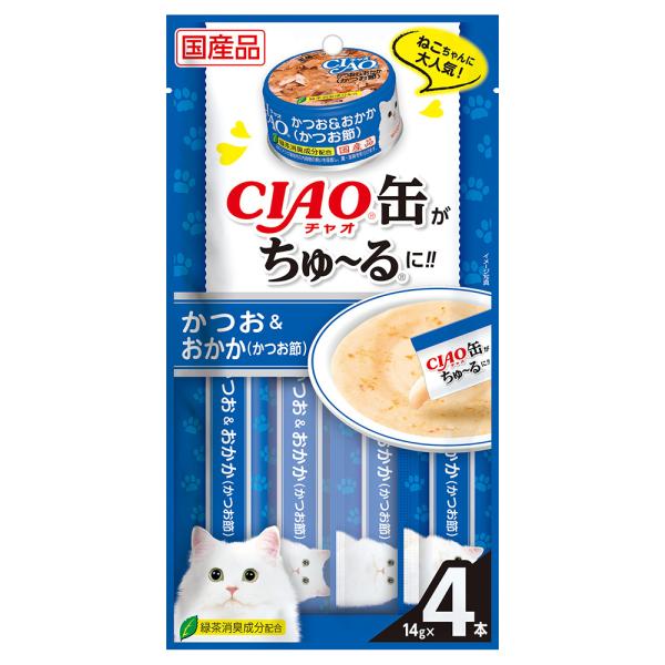 いなば　ＣＩＡＯ缶ちゅ〜る　かつお＆おかか（かつお節）　１４ｇ×４本　ちゅーる　チュール　猫