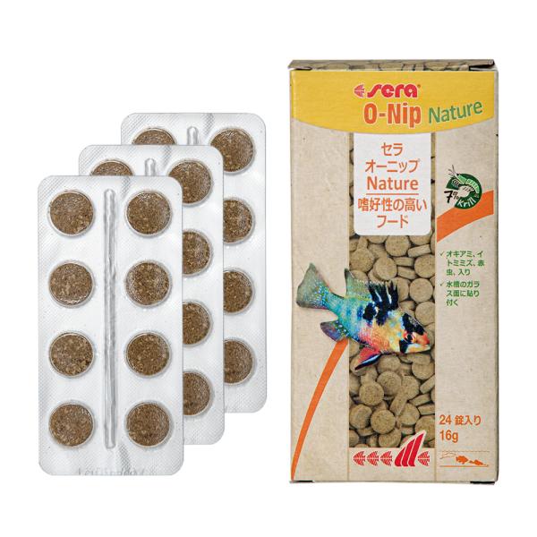 セラ　オーニップ　Ｎａｔｕｒｅ　２４Ｔａｂｓ（１６ｇ）　水槽に貼り付けられる餌