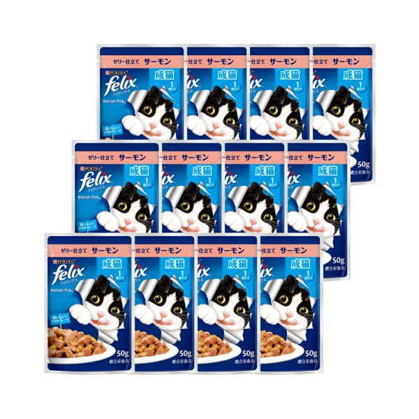 フィリックス　パウチ　やわらかグリル　成猫用　ゼリー仕立て　サーモン　５０ｇ　１２袋　お一人様４点限...
