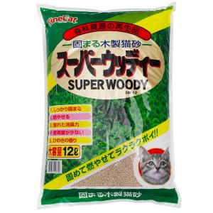 猫砂　常陸化工　固まる木製猫砂　スーパーウッディー　１２Ｌ　固まる　燃やせる　お一人様４点限り｜chanet