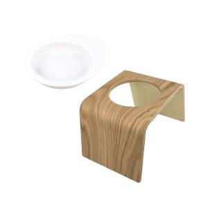 木製食器台　キートグレイン　ホワイトオーク＋浅型フードボウルセット　ＩＤＯＧ＆ＩＣＡＴ｜chanet
