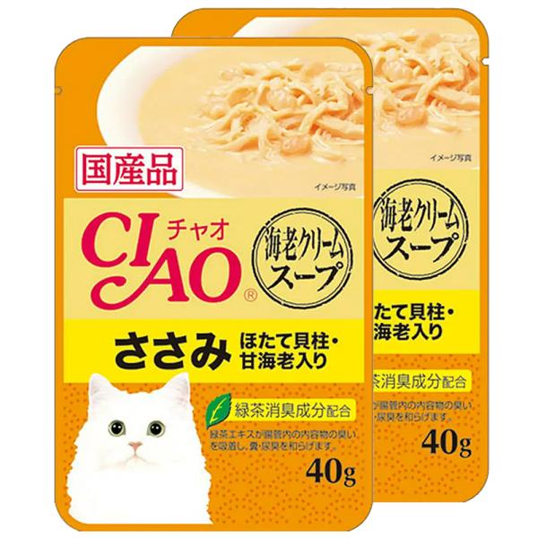 いなば　ＣＩＡＯ（チャオ）海老クリームスープ　パウチ　ささみ　ほたて貝柱・甘海老入り　４０ｇ×２袋　...