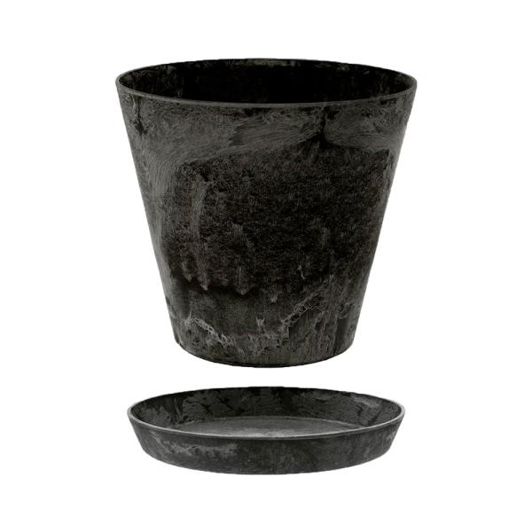 鉢　グリーンポット　アートストーン　ラウンド　ブラック　２２ｃｍ　ソーサー付き　植木鉢　おしゃれ