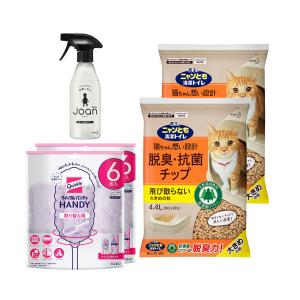 猫砂 ニャンとも清潔トイレ 脱臭 抗菌チップ 大きめの粒 4．4L×2袋 ＋クイックルハンディ取替え用2個 ＋除菌スプレー