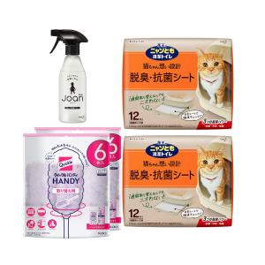 ニャンとも清潔トイレ 脱臭 抗菌シート 12枚×2個 ＋クイックルハンディ取替え用×2個 ＋除菌スプレー