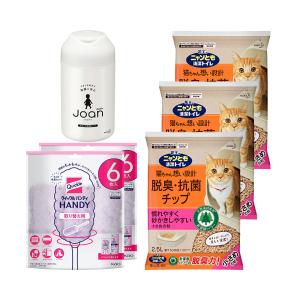 猫砂 ニャンとも清潔トイレ 脱臭 抗菌チップ 小さめの粒 2．5L×3袋 ＋クイックルハンディ取替え用×2個 ＋除菌シート