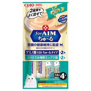 アウトレット品　いなば　ＣＩＡＯ　チャオ　ｆｏｒ　ＡＩＭ　ちゅ〜る腎臓の健康維持に配慮　とりささみ　海鮮ミックス味　１４ｇ×４本　ちゅーる　猫　訳あり｜chanet