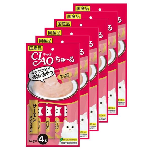 いなば　ＣＩＡＯ　チャオ　ちゅ〜る　サーモン＆とりささみ　１４ｇ×４本　６袋入り　ちゅーる　チュール...