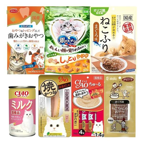 アウトレット品　猫用　国産品おやつセット　７種各１個　訳あり