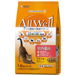 キャットフード　オールウェル　室内猫用　チキン味　挽き小魚とささみフリーズドライパウダー入り　１．６ｋｇ×５　猫｜chanet