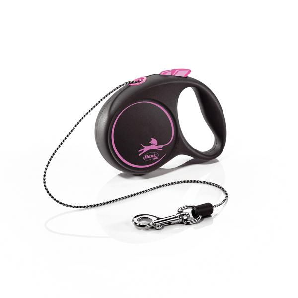 フレキシリード　ブラックデザイン　コード　３ｍ　ＸＳ　ピンク　犬　リード　伸縮リード