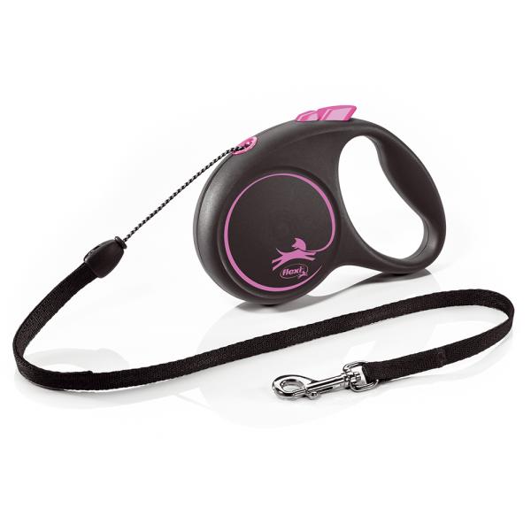 フレキシリード　ブラックデザイン　コード　５ｍ　Ｓ　ピンク　犬　リード　伸縮リード