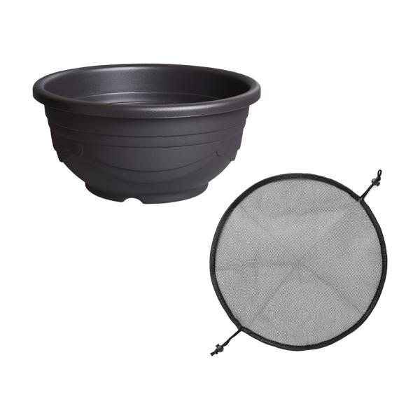 スドー　メダカ鉢　黒茶　１１号＋メダカ鉢の保護ネット　丸型（小）