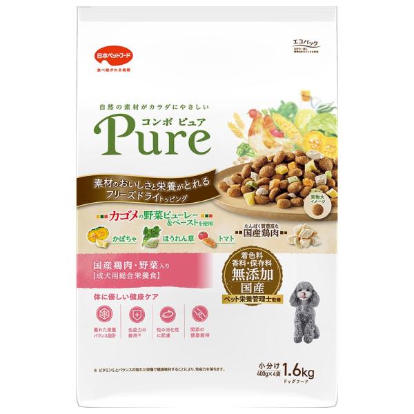 ドッグフード　コンボ　ピュア　ドッグ　国産鶏肉・野菜入り　１．６ｋｇ（４００ｇ×４袋）