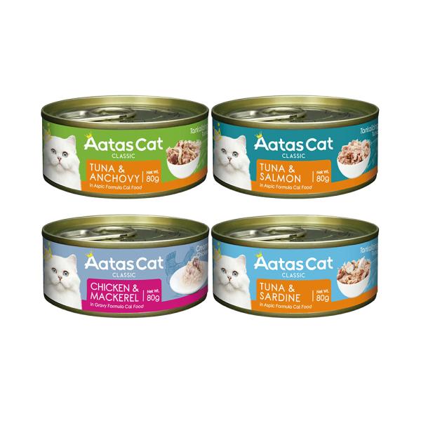 Ａａｔａｓ　アタス　猫缶　８０ｇ　ツナと魚たち＋チキンとサバ　４種セット　グレインフリー