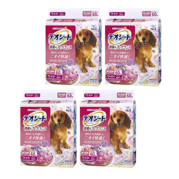 ペットシーツ　デオシート　消臭＆フレグランス　フローラルシャボンの香り　ワイド　６０枚×４