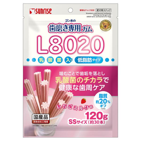 ゴン太の歯磨き専用ガムＳＳサイズ　Ｌ８０２０乳酸菌入り　いちごミルク味　低脂肪　１２０ｇ