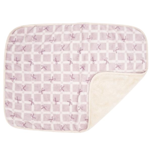 アウトレット品　犬猫　ブランケット　チェックリボン　ふわふわ　ブランケット　Ｍ　パープル　訳あり