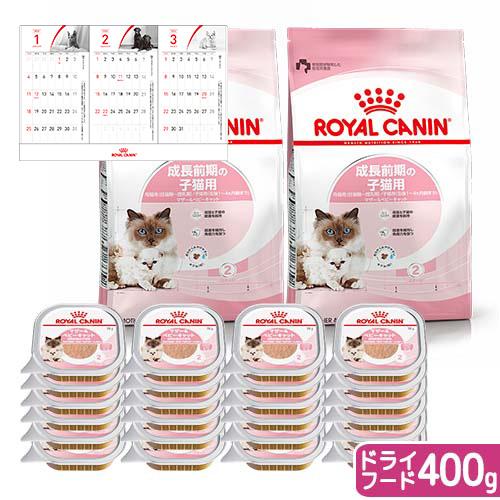 ロイヤルカナン　猫　成長前期の子猫用ドライウェットセット　ドライ４００ｇ×２袋　ジップ無し＋ウェット...