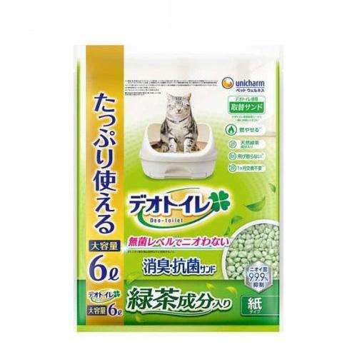 【大容量】デオトイレ　消臭・抗菌サンド　緑茶成分入り　６Ｌ　猫用　サンド　おしっこ　ペット用品　ユニ...