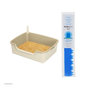 ニャンとも清潔トイレ ライトベージュ シンプルタイプ＋猫の漏れにゃいシートセット 国産猫砂 流せる 燃やせる