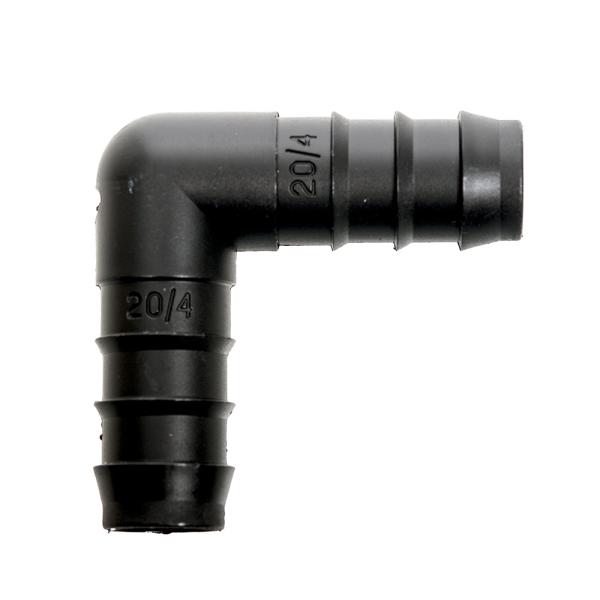 同径　Ｌ型ホースコネクター　黒　ホース　直径１６／２２用　（ＰＨＥ−２０）