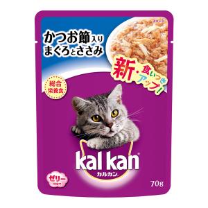 カルカン パウチ ジューシーゼリー仕立て かつお節入りまぐろとささみ 成猫用 70g 16袋入り キャットフード