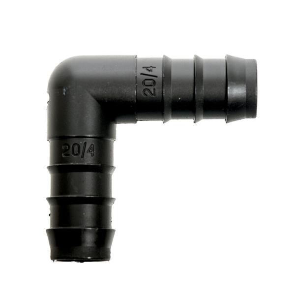 同径　Ｌ型ホースコネクター　黒　ホース　直径１６／２２用　（ＰＨＥ−２０）