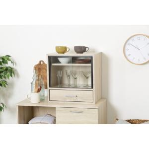 不二貿易 ミニキッチンキャビネット ホワイトオーク 戸棚 食料品 ストッカー 食器入れ 一人暮らし  食器棚 ガラス扉 小型 幅45×奥行30×高さ45cm