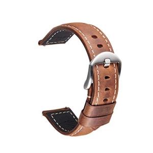 Nywing 腕時計ベルト革 スマートウォッチベルト 時計バンド 本革ベルト 20mm 22mm 24mm 防水 シルバーブラック尾錠