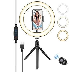 Aitsite LEDリングライト 自撮りライト 10inch 撮影照明用ライト 卓上ライト 26cm 調光調色可能 Zoom飲み会 ライブ配