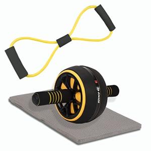 KENOU 腹筋ローラー トレーニング チューブ 膝マット付 エクササイズ 筋トレ ダイエット シェイプアップ (イエ