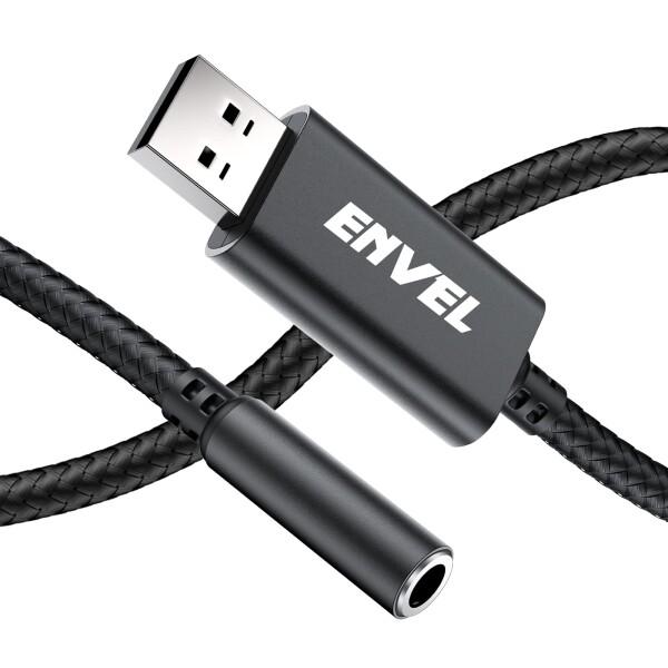 ENVEL ヘッドセットアダプター 3.5mm メス型〜USBオス型 チップ内蔵 外付けステレオサウ...