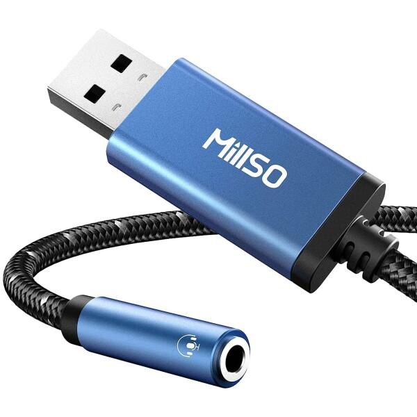 MillSO USB オーディオ 変換アダプタ 高耐久ナイロン編み製 ドライバ不要 外付け サウンド...