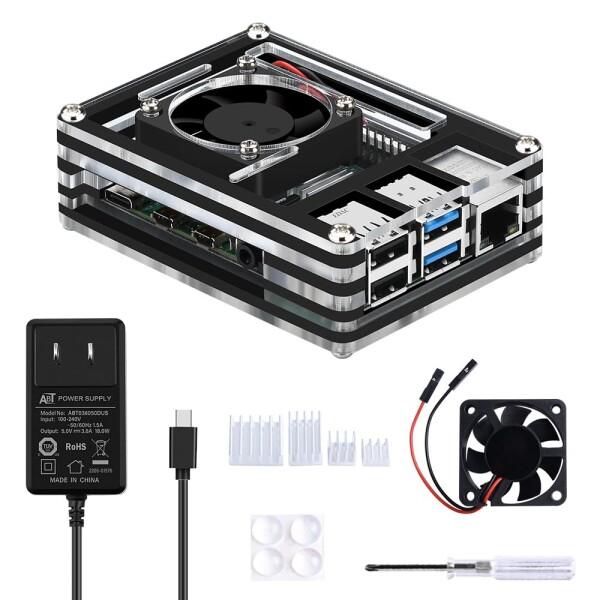 GeeekPi Pi 4 ケース（4010ファン、5V 3A USB-C電源アダプター付き、Rasp...