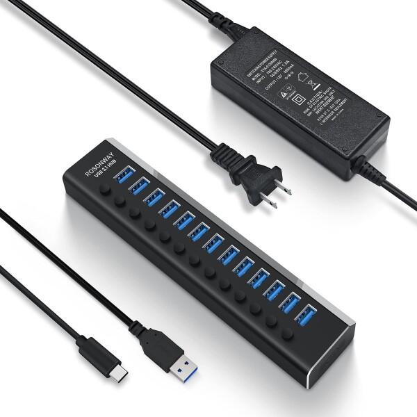 ROSONWAY USB ハブ 3.1 Gen2 10Gbps 13ポートアルミ製 72W USB ...