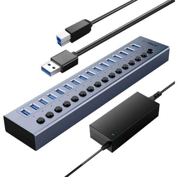 ORICO 16ポート アルミニウム合金 BC1.2 USB3.0 ハブ 急速充電対応 個別スイッチ...
