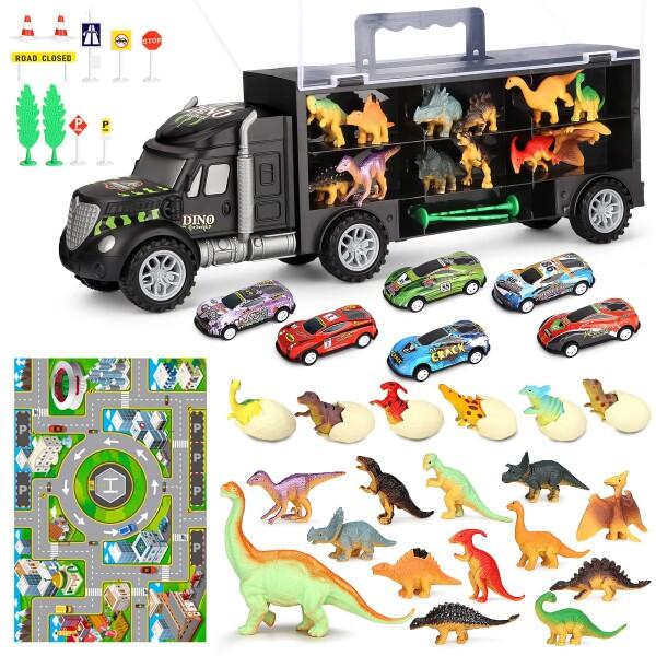 恐竜 おもちゃ 知育玩具 男の子 女の子 車セット 3 4 5 6歳誕生日 動物 ミニフィギュア 収...