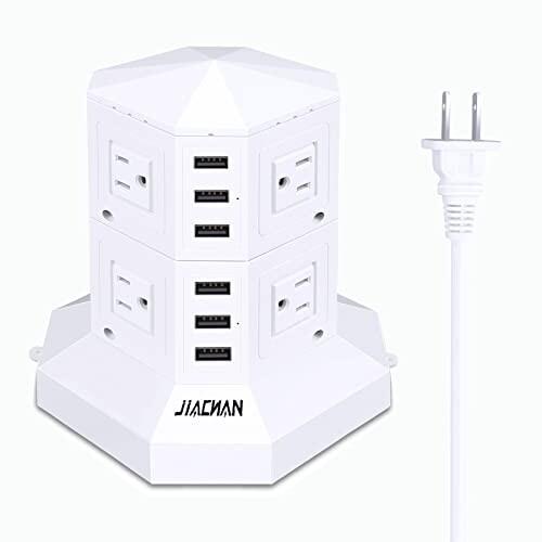 JIACHAN タワー式電源タップ2層縦コンセント 8ACスマート高速充電雷ガード 過負荷保護 省エ...