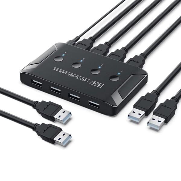 xiwai KVM USB 2.0 スイッチセレクター 4ポート PC 共有 4台デバイス キーボー...