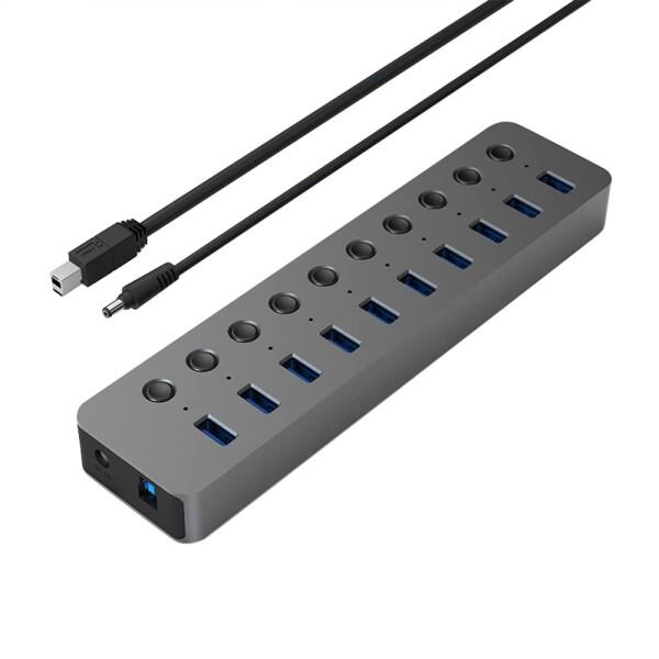 Zoravson Usb Hub 3.0、12 V/4 A 10ポートUsb分岐器、独立LED照明電...