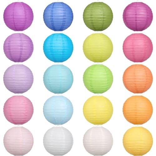 LIHAO 提灯 紙ちょうちん 20色入 20cm ランタン 丸型 無地 夏祭り お盆 祭り イベン...