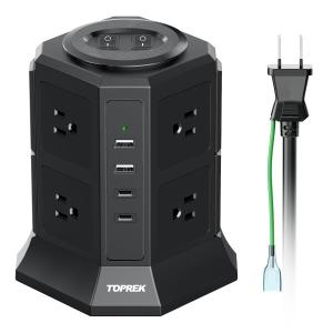TOPREK 縦型コンセント 電源タップ 延長コード 3m タワー式 usb付き