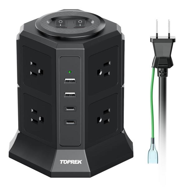 TOPREK 電源タップ 縦型コンセント 3m タワー式 usb付き 8 延長コード 電源タップ コ...