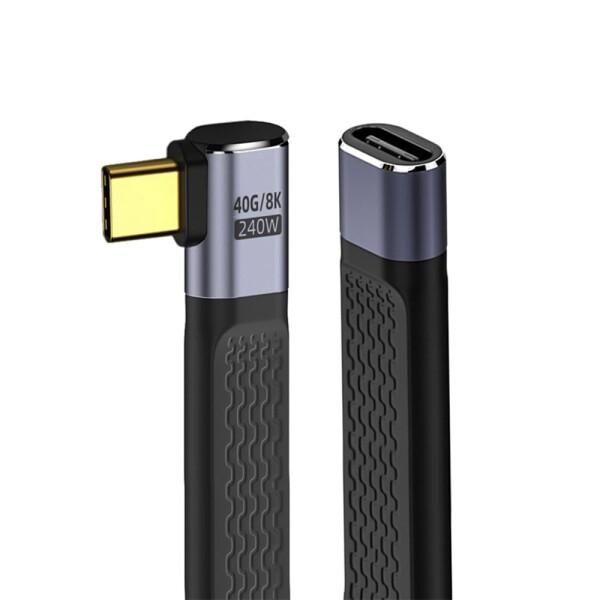 NFHK 直角USB4延長ケーブル 13cm スリム フラット オス-メス 40Gbps 240W電...