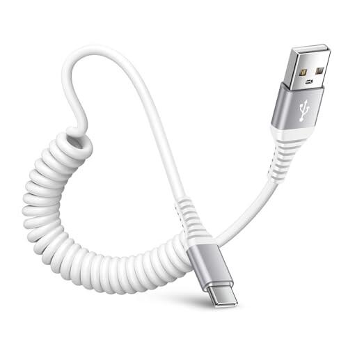 USB Type Cケーブル 0.9M コイル型 伸びる iPhone 15充電ケーブル QC3.0...