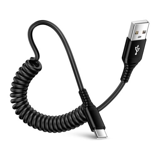 USB Type Cケーブル 0.9M コイル型 伸びる iPhone 15充電ケーブル QC3.0...